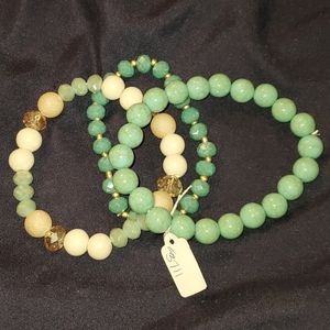3pc. Mint & Natural Beads Stretch Bracelets
